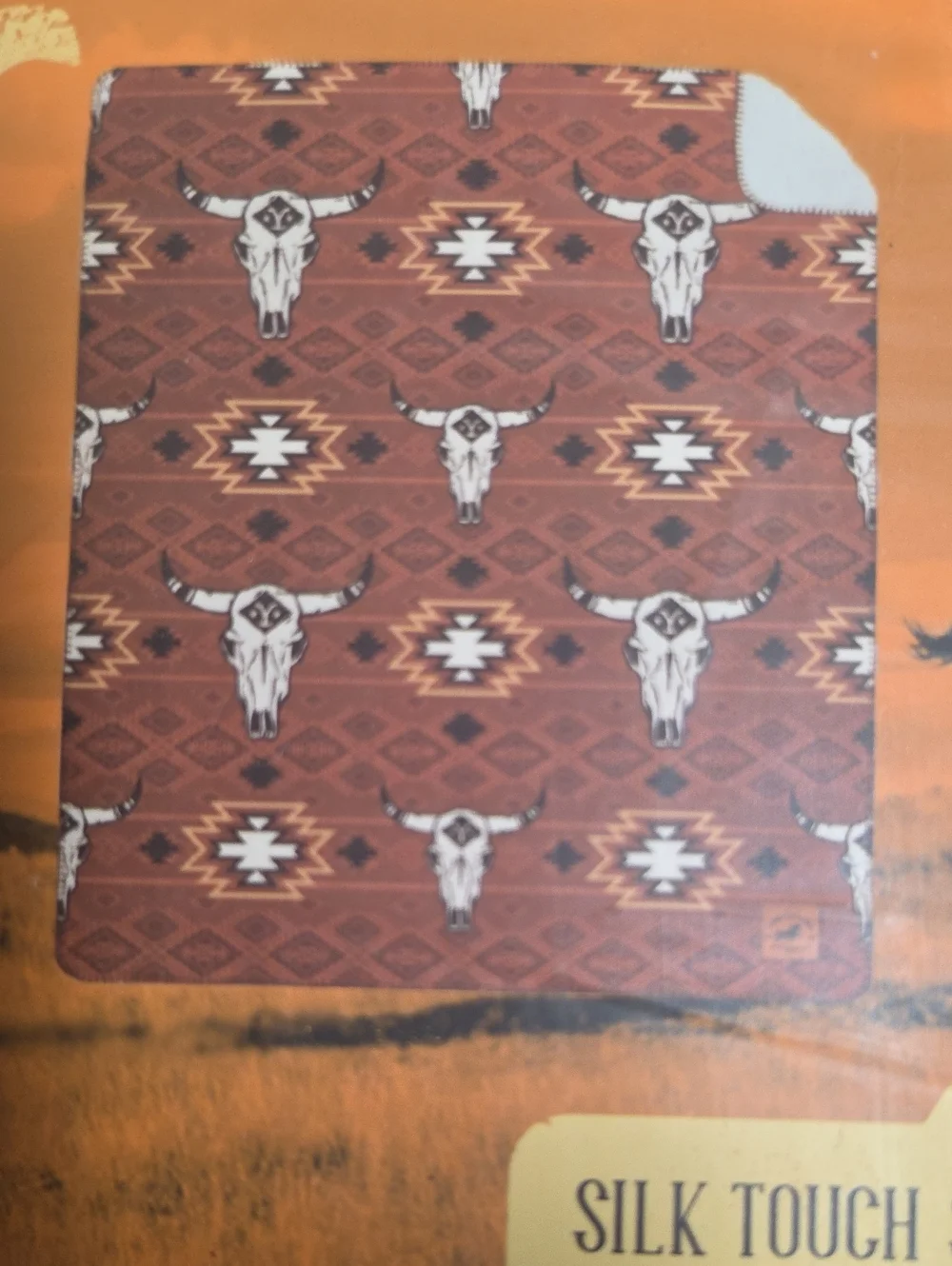 Yellowstone Silk Touch Sherpa Throw - Rust Darby Stripe Cow Skull Brand 60x70